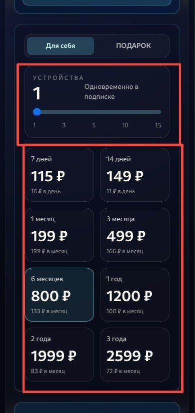 Выбор количества устройств и срока подписки